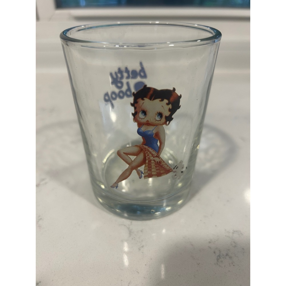 Betty Boop Glass Vintage Character Blue Swimsuit Pudgy Dog Logo Clear Glass